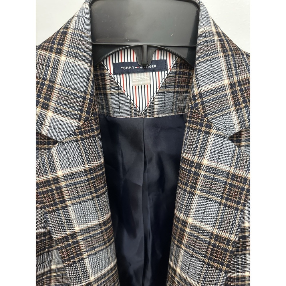 Tommy Hilfiger‎ Women's Plaid Fitted One-Button Blazer Gray Tones - Size 4 - Picture 3 of 5